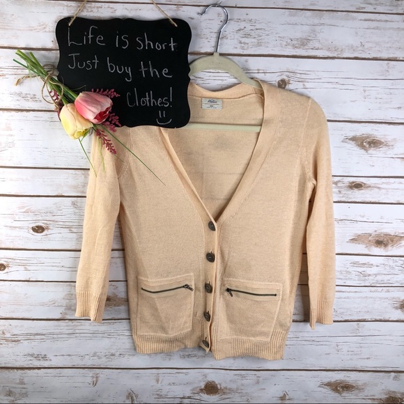 Wallace Sweaters - Wallace cream linen blend button up vneck cardigan